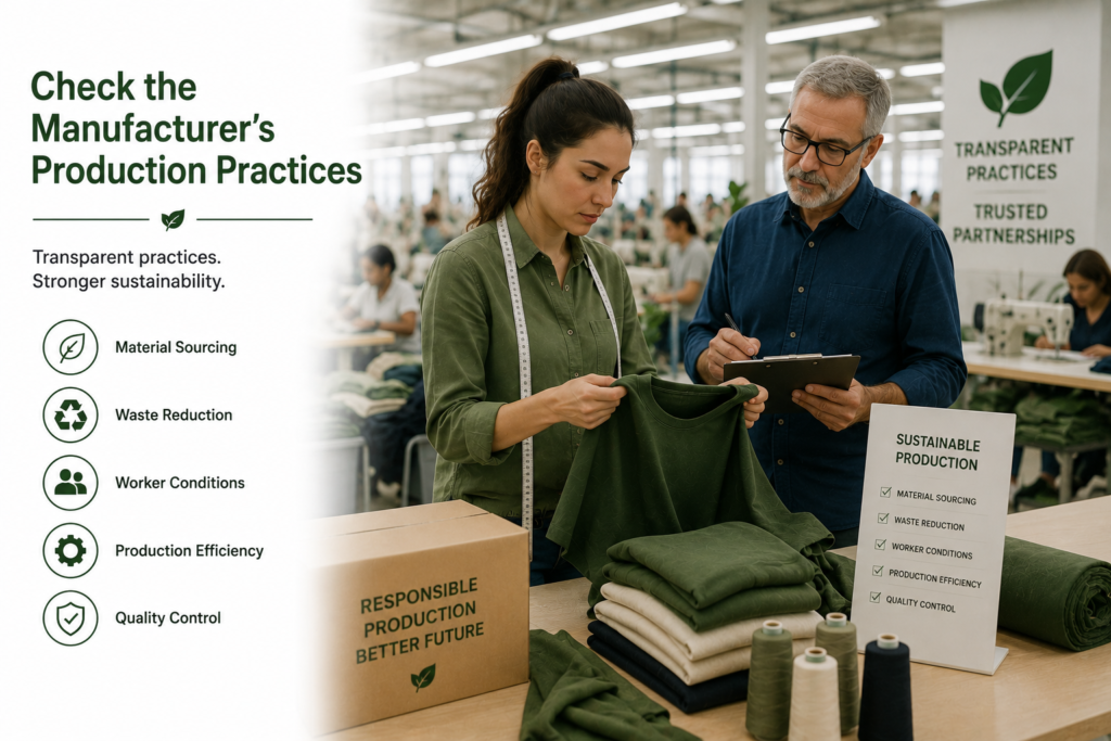 How to Verify Sustainable Claims in Clothing Supply 3 Sustainable apparel factory inspection showing production transparency, quality control systems, waste reduction practices, and ethical clothing manufacturing operations.