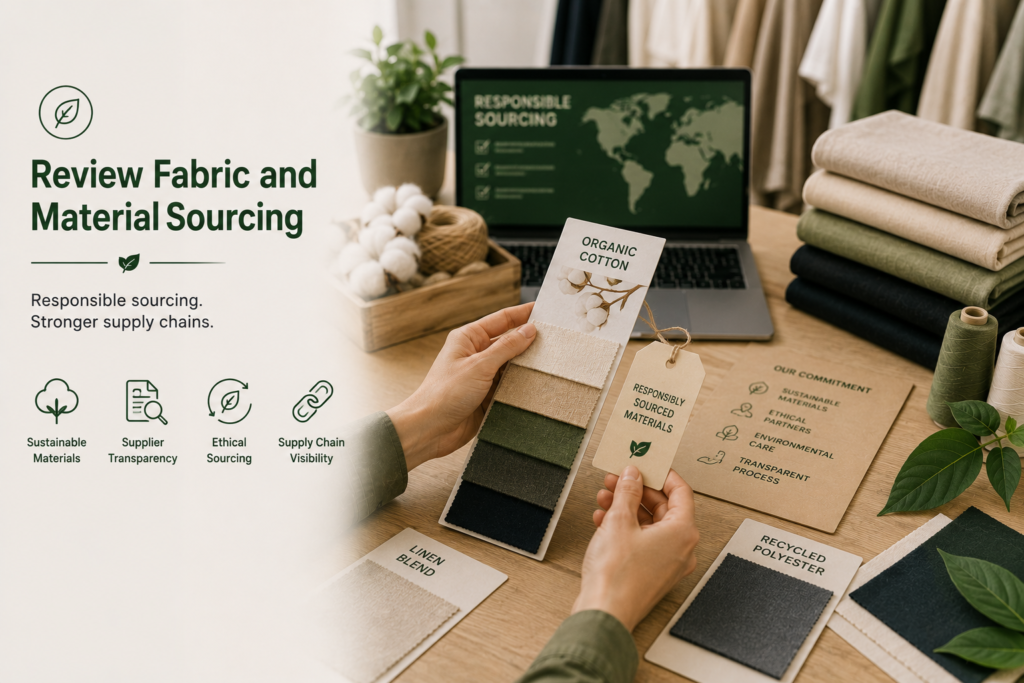 How to Verify Sustainable Claims in Clothing Supply 4 Fabric and material sourcing review for sustainable apparel production featuring organic cotton, recycled fabrics, ethical sourcing documentation, and supply chain visibility.
