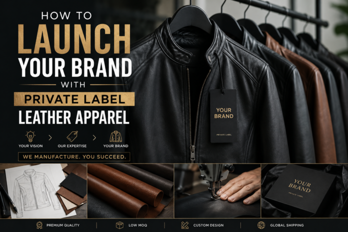 Private label leather apparel manufacturing with custom branded leather jackets for fashion startup brands