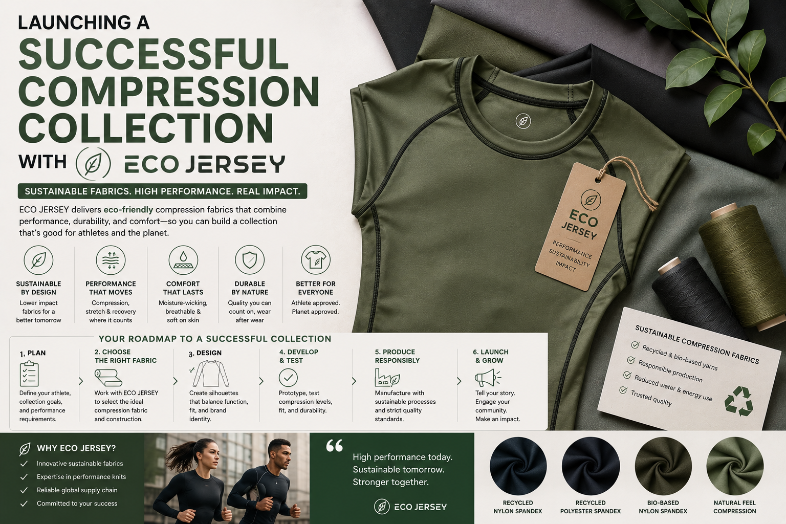 Launching Compression Collection: A Complete Brand Guide Eco-friendly compression activewear collection featuring sustainable performance fabrics, modern athletic apparel, and eco-conscious branding in a clean editorial-style layout.