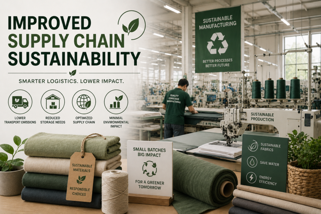 Sustainable apparel manufacturing factory with eco-friendly fabric production, efficient logistics, and responsible supply chain management.
