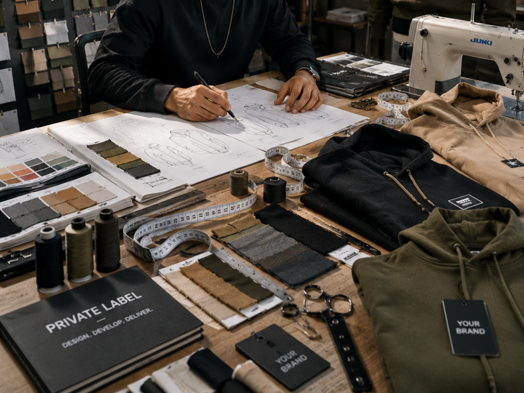 White Label vs Private Label Clothing Differences Explained 4 Private label clothing customization icons illustrating brand creative control.