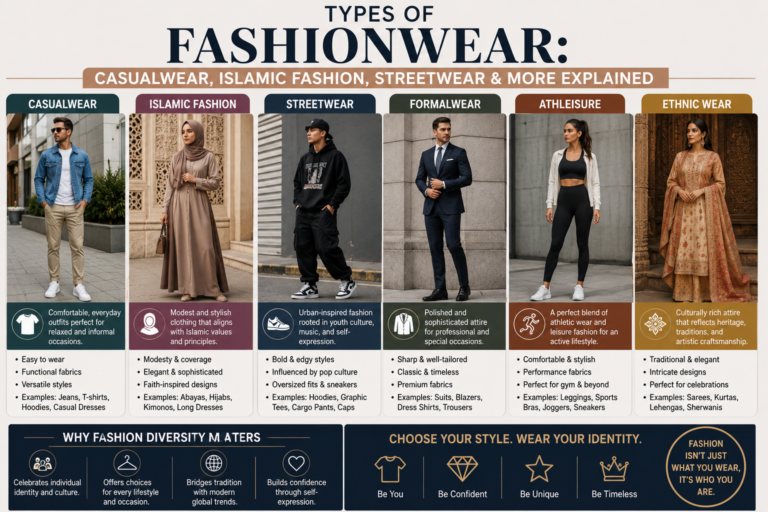 Types of Fashionwear: Casualwear, Islamic fashion, Streetwear & More Explained