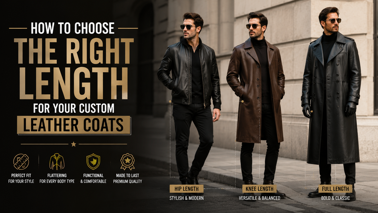 How to Choose the Right Length for Your Custom Leather Coats Different custom leather coat lengths including hip, mid-thigh, knee, and full-length styles for fashion brands and manufacturers.