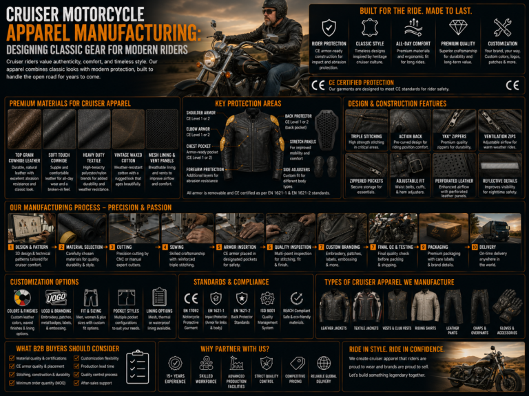 Cruiser Motorcycle Apparel Manufacturing: Designing Classic Gear for Modern Riders
