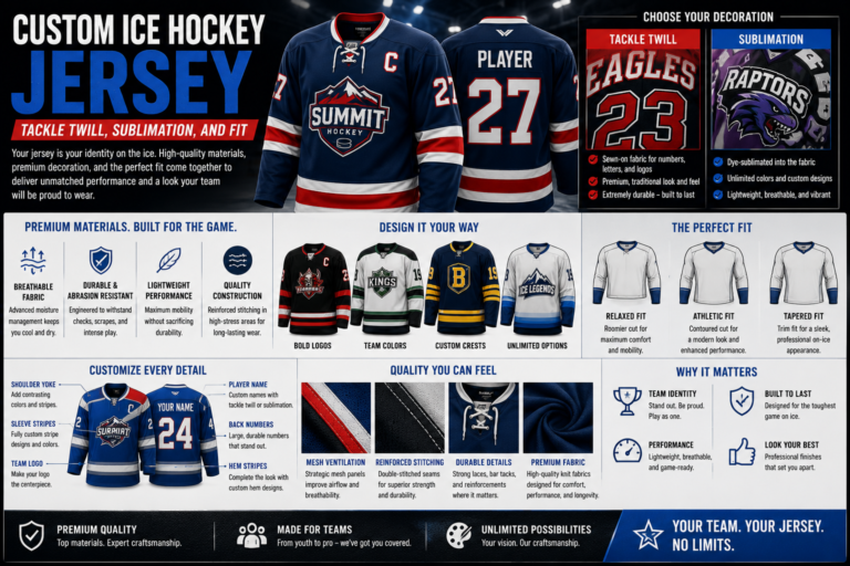 Custom Ice Hockey Jersey: Tackle Twill, Sublimation, and Fit