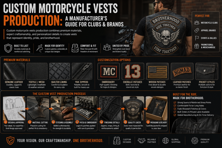 Custom Motorcycle Vests Production: A Manufacturer’s Guide for Clubs & Brands