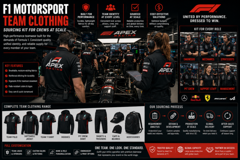 F1 Motorsport Team Clothing: Sourcing Kit for Crews at Scale
