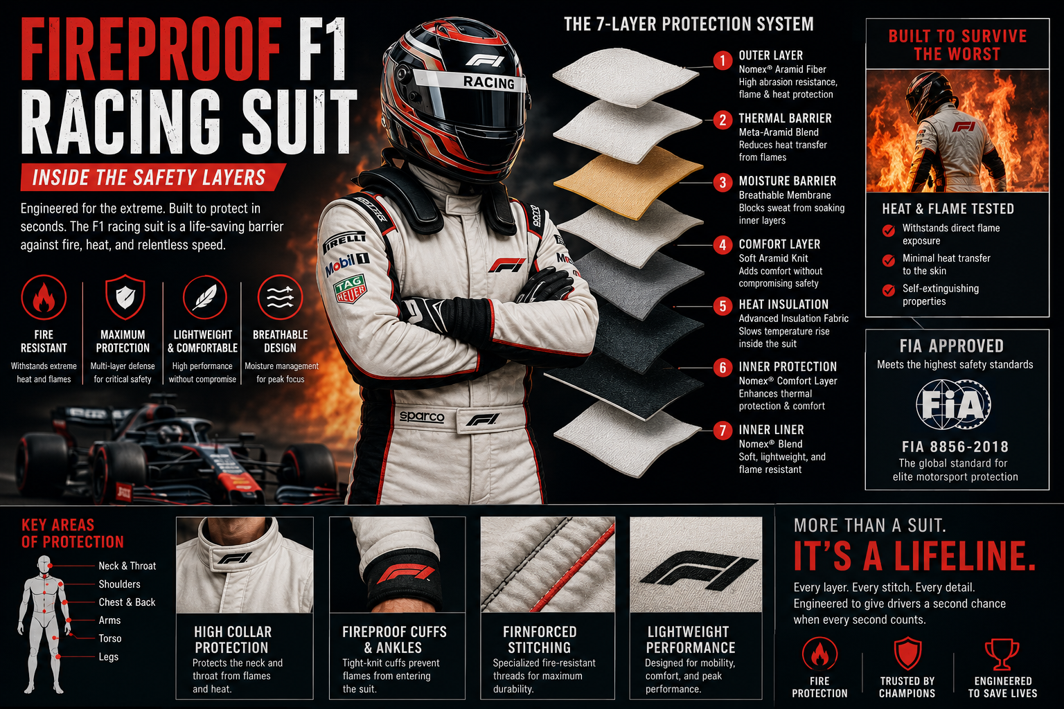 Fireproof F1 Racing Suit: Inside the Safety Layers