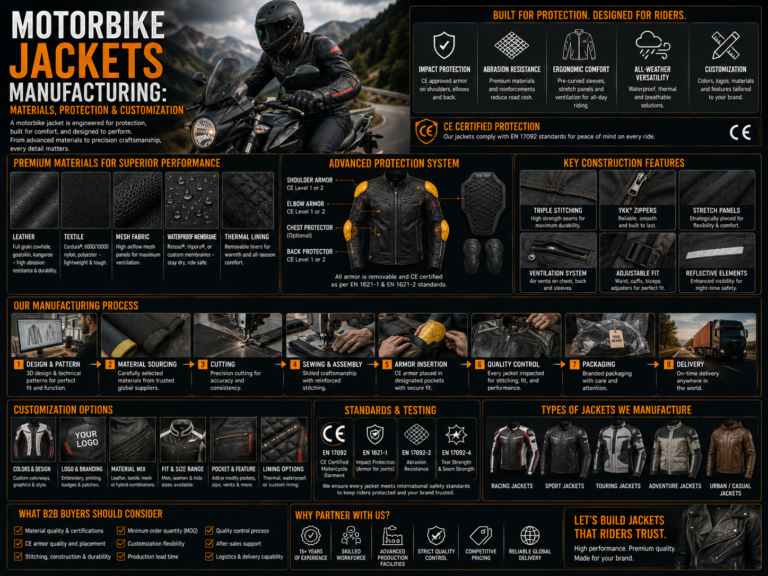 Motorbike Jackets Manufacturing: Materials, Protection & Customization