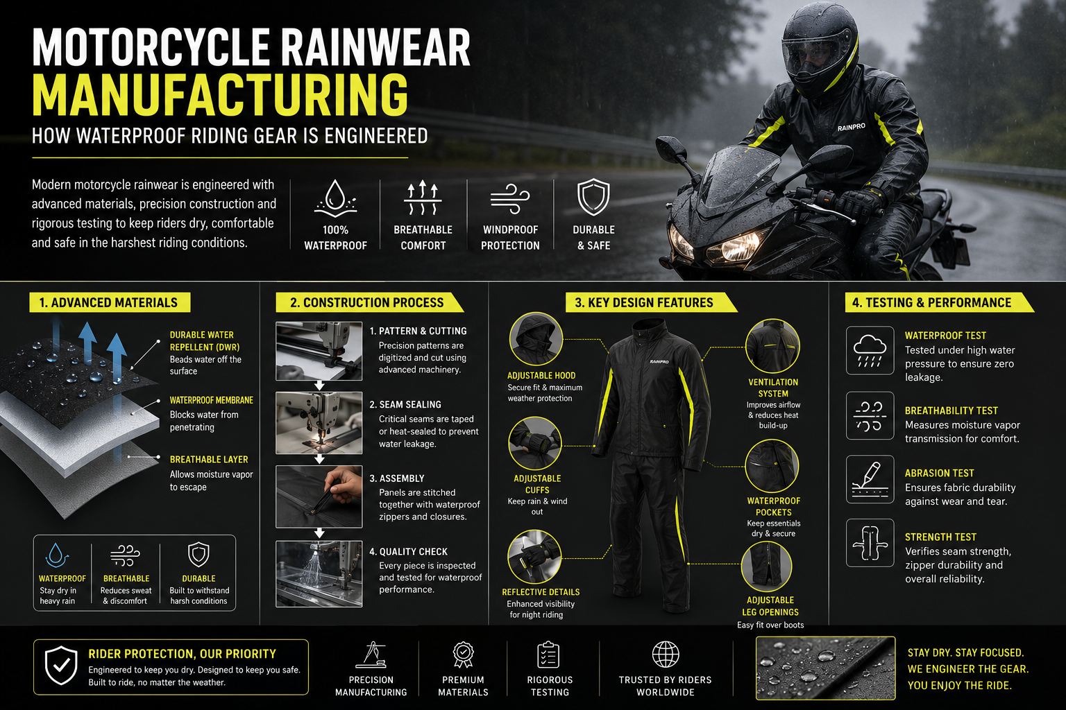 Motorcycle Rainwear Manufacturing: How Waterproof Riding Gear Is Engineered