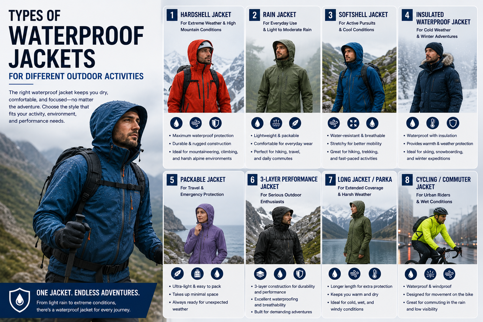 Types of Waterproof Jackets for Different Outdoor Activities