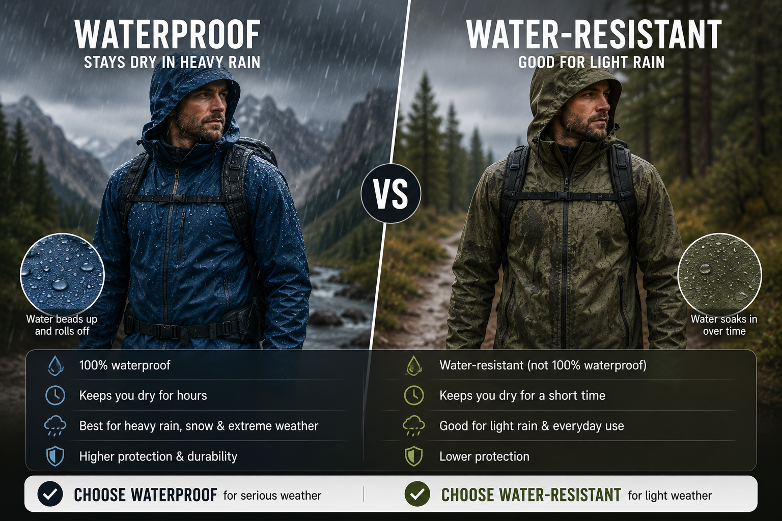 Waterproof vs Water-Resistant Clothing Complete Comparison
