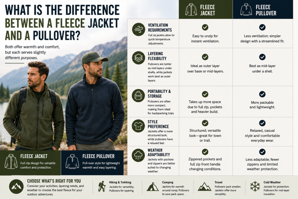 What is the difference between a fleece jacket and a pullover