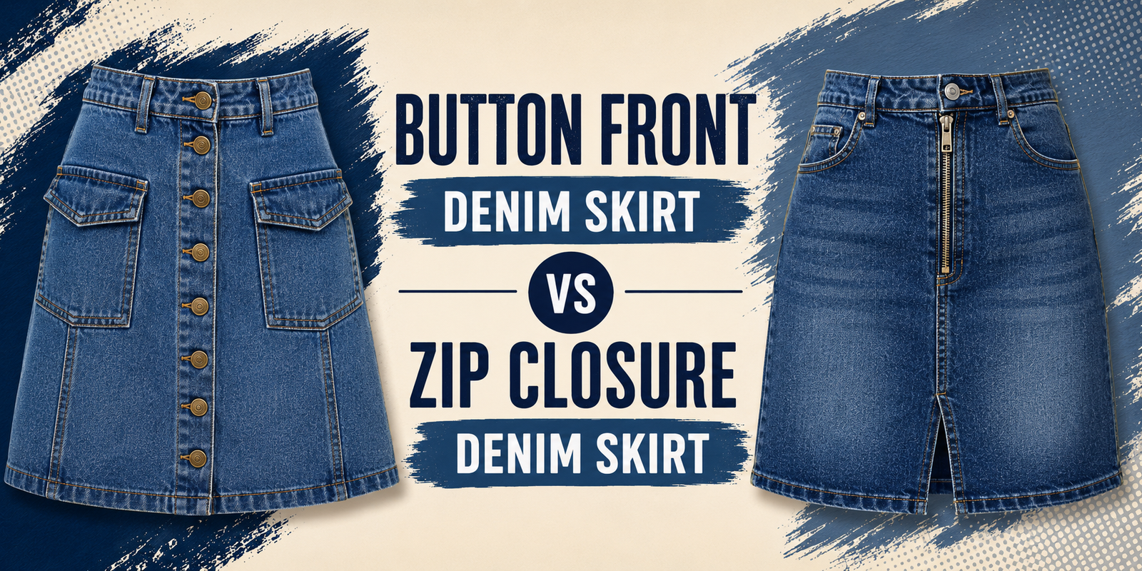 Button Front Denim Skirt vs Zip Closure Denim Skirt