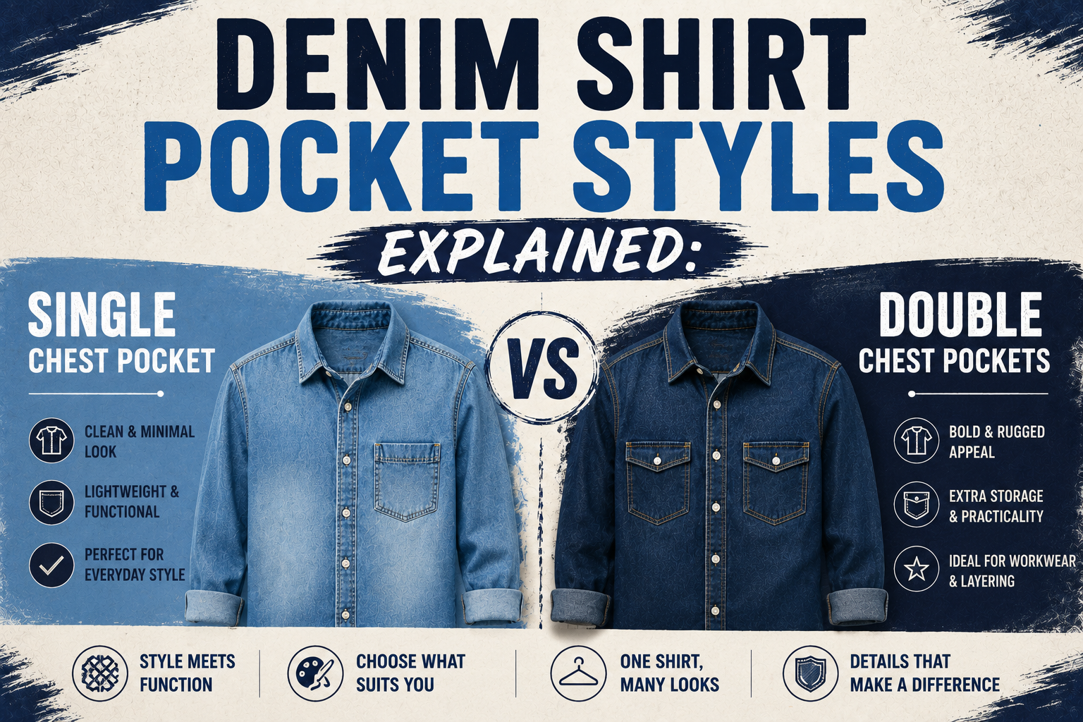 Denim Shirt Pocket Styles Explained: Single vs Double Chest Pockets