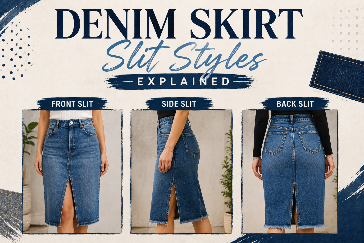 Denim Skirt Slit Styles Explained: Front, Side, and Back Slits