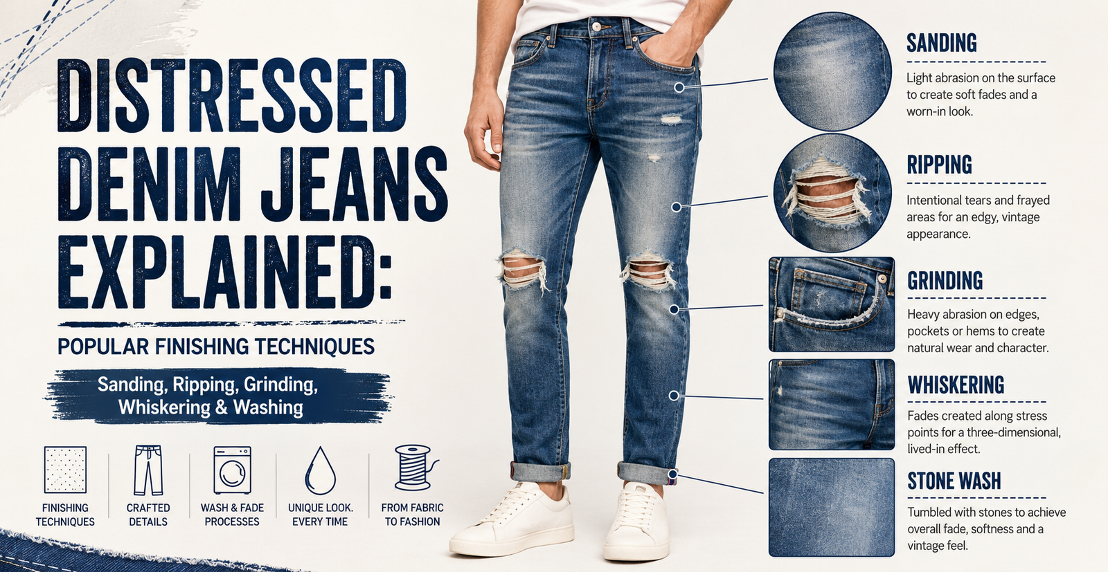 Distressed Denim Jeans Explained: Popular Finishing Techniques