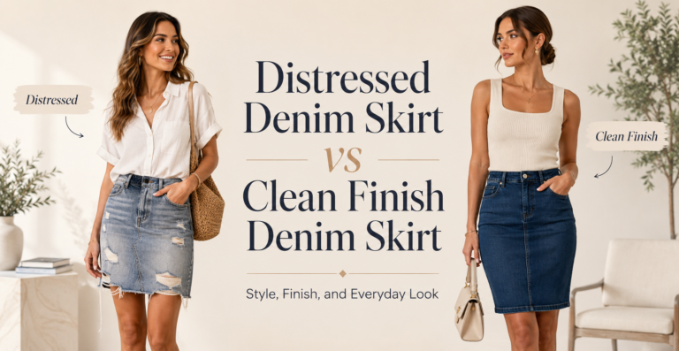 Distressed Denim Skirt vs Clean Finish Denim Skirt