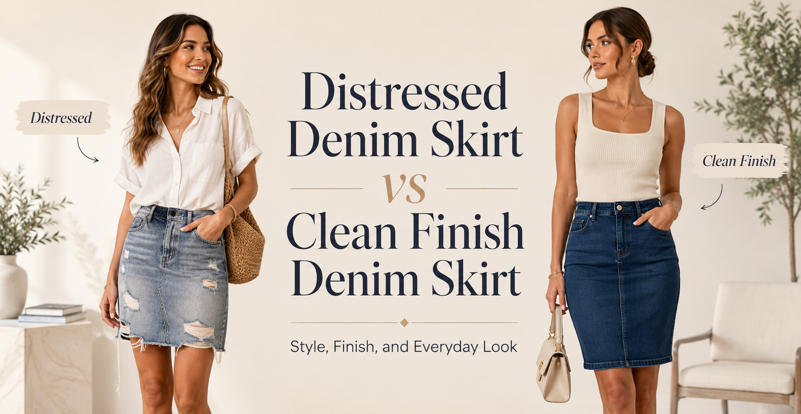 Distressed Denim Skirt vs Clean Finish Denim Skirt