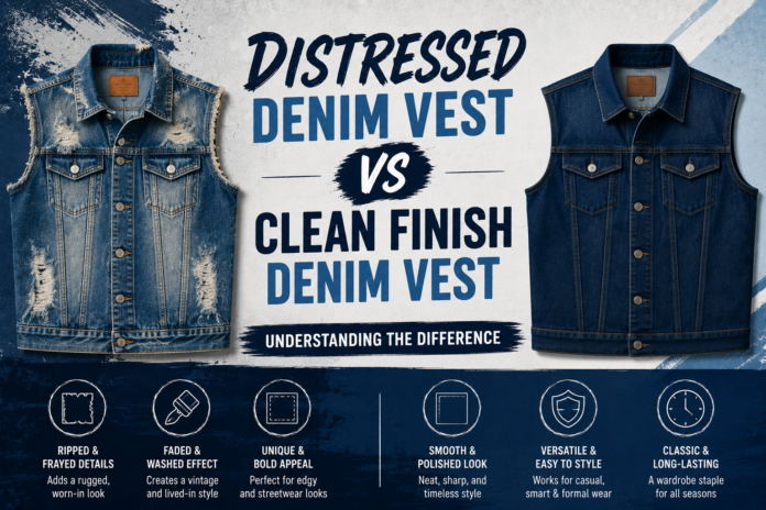 Distressed Denim Vest vs Clean Finish Denim Vest