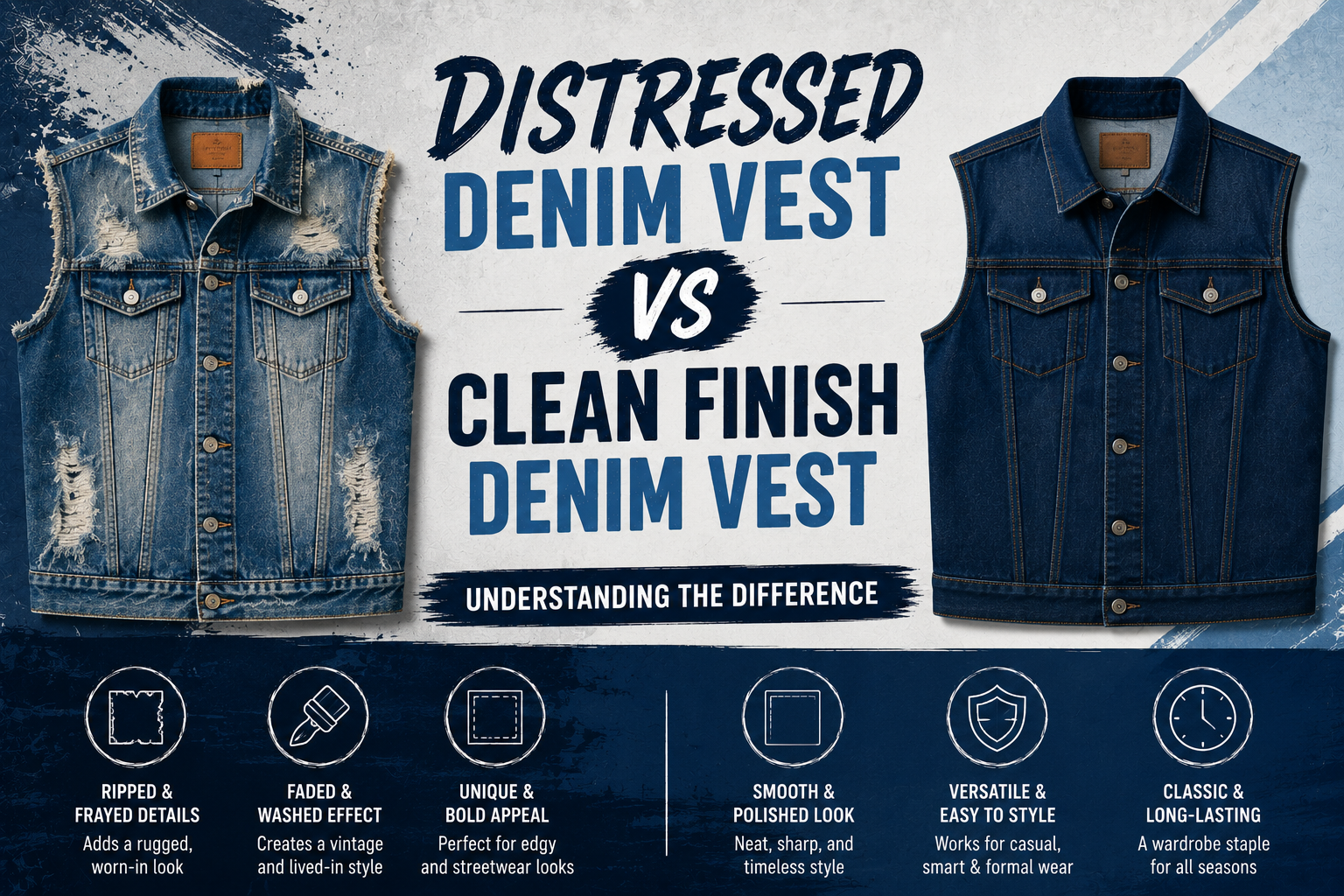Distressed Denim Vest vs Clean Finish Denim Vest: Understanding the Difference