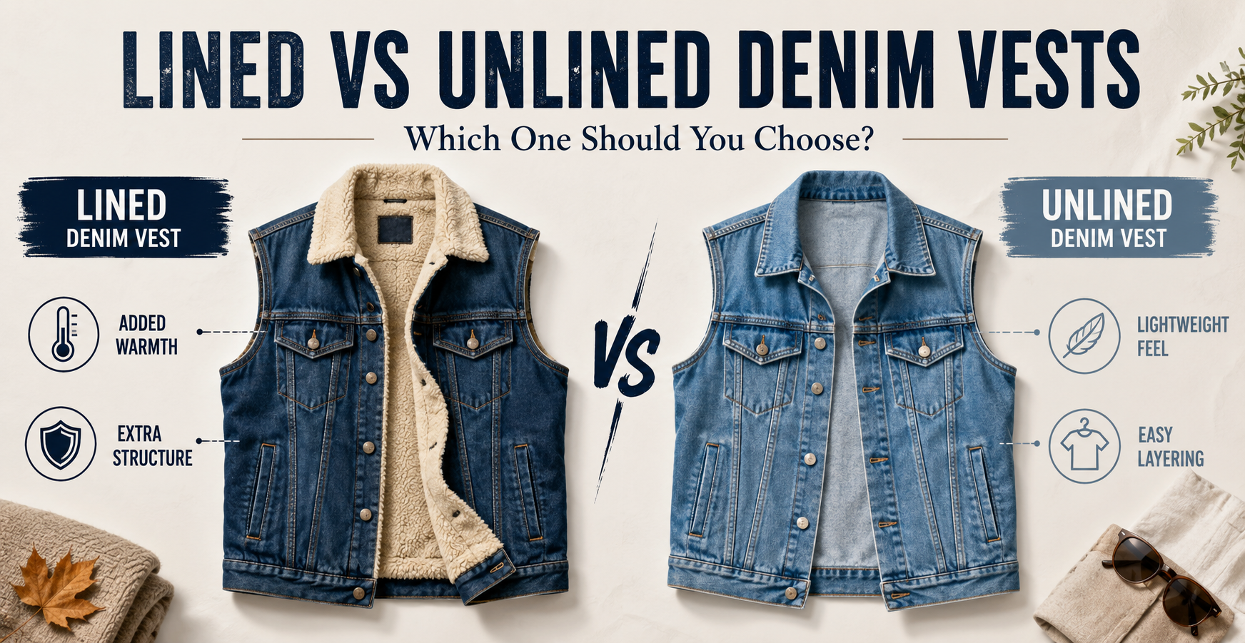 Lined vs Unlined Denim Vests: Which One Should You Choose? Lined versus unlined denim vests comparison showing which one you should choose