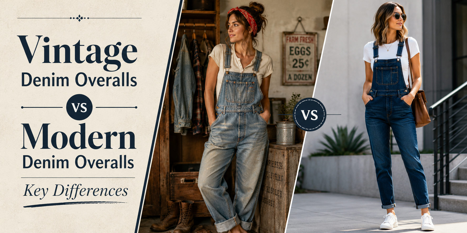Vintage Denim Overalls vs Modern Denim Overalls: Key Differences Vintage Denim Overalls Styled Beside Modern Denim Overalls for Comparison