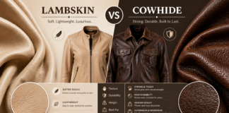 Lambskin vs Cowhide Leather: Which Suits Your Garments Best? Lambskin vs cowhide leather comparison showing differences in softness, weight, durability, texture, and garment suitability.Lambskin vs Cowhide Leather: Which Suits Your Garments Best?