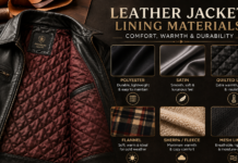 Leather Jacket Lining Materials: Comfort,Warmth & Durability Leather jacket lining materials showing polyester, satin, quilted, flannel, sherpa, and mesh options for comfort, warmth, and durability.Leather Jacket Lining Materials: Comfort,Warmth & Durability