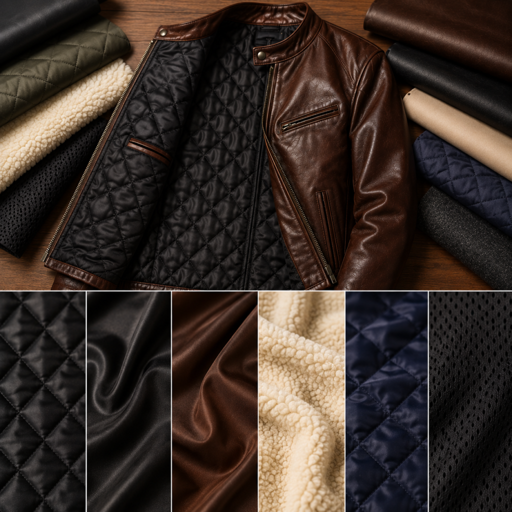 Leather jacket with quilted lining and various lining materials showing comfort, warmth, and durability.Leather Jacket Lining Materials: Comfort,Warmth & Durability