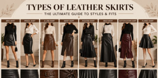 Types of Leather Skirts: The Ultimate Guide to Styles & Fits Types of leather skirts showing mini, pencil, A-line, wrap, pleated, maxi, button-down, and flared styles.Types of Leather Skirts: The Ultimate Guide to Styles & Fits