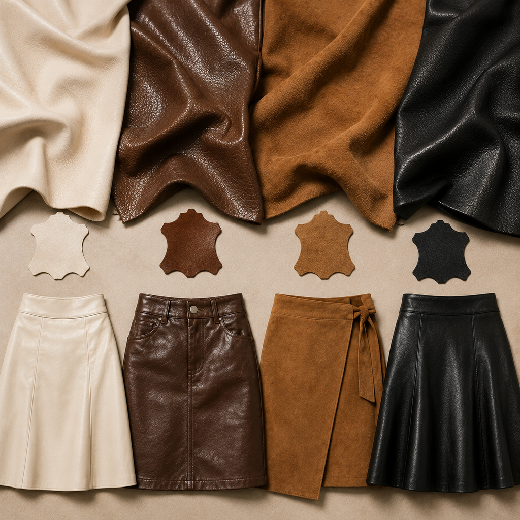 Comparison of full grain and top grain leather for apparel, showing leather jackets, textures, and material structures.
