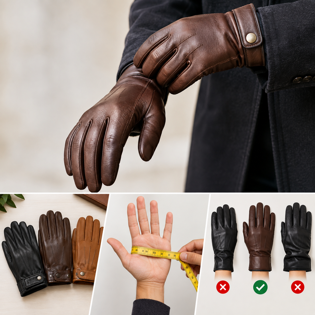 Brown leather gloves showing a comfortable and proper fit on a person's hands.