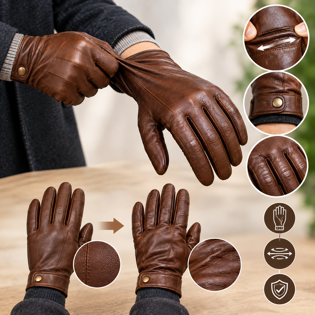 Brown leather gloves stretching and softening with regular wear, showing natural creases and flexibility.