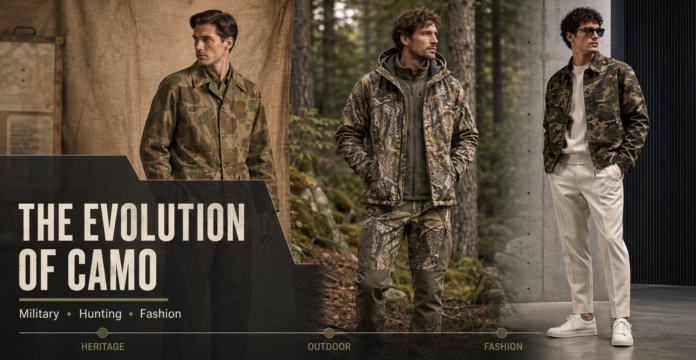 Military, Hunting, and Fashion Camouflage How Camo Clothing Has Evolved Camouflage clothing evolving from military heritage to hunting apparel and modern street fashion.