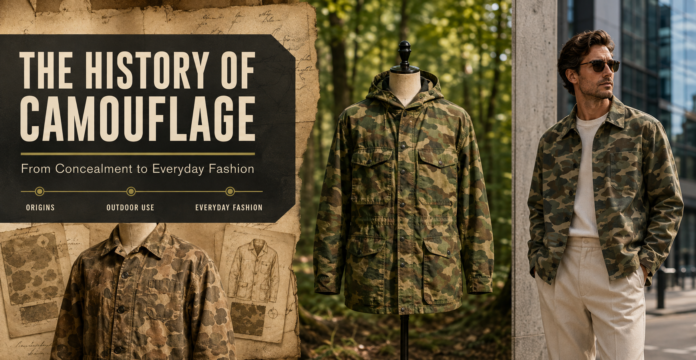 Camouflage clothing progressing from early concealment apparel to outdoor gear and modern urban fashion.