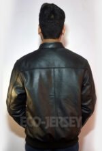 Men’s black leather bomber jacket - back view