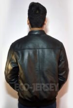 Men’s black leather bomber jacket - back view