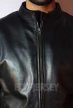 Men’s leather bomber jacket YKK zipper close-up