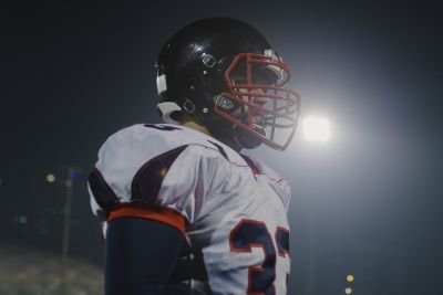 American football player in aggrasive mode.