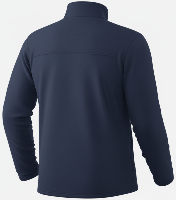 back view of the custom golf men quatre zipper shirt.