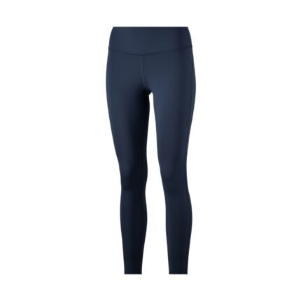 Navy blue badminton leggings worn as training tights with a fitted waistband and full-length legs.