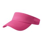 Pink golf visor hat with perforated upper band, angled to the left on a white background