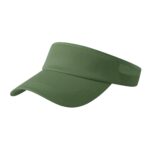 Olive green golf visor with perforated band, curved brim, and mesh side panel against a white background