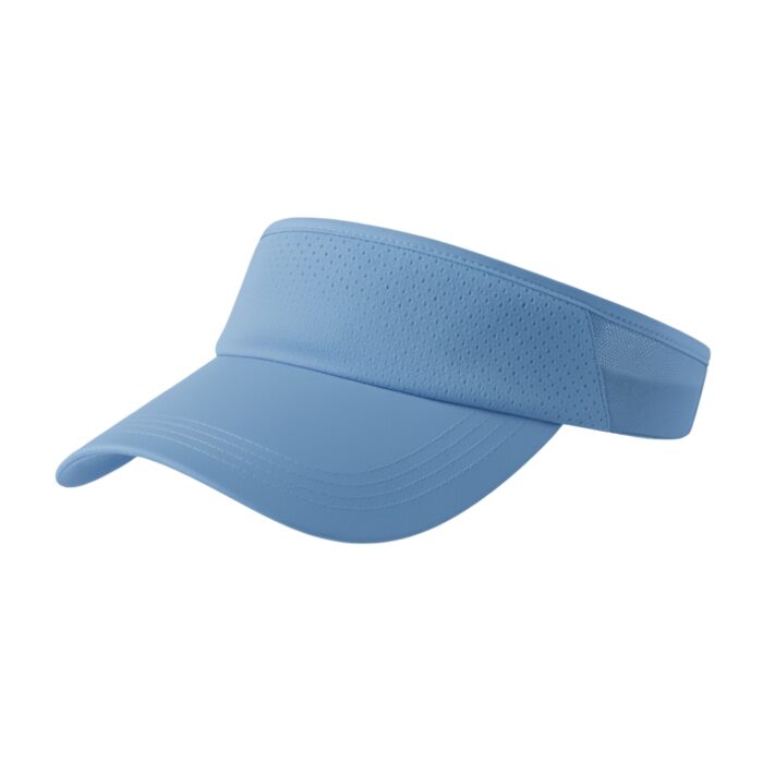 Light blue golf visor with perforated sweatband against a white background