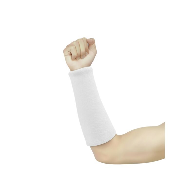 Person wearing a white arm cast with the hand raised in a fist.