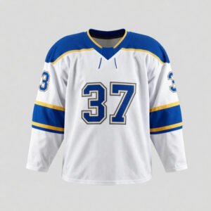 Ice hockey jersey for men with long sleeves, breathable fabric, and team logo design