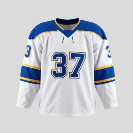 Ice hockey jersey for men with long sleeves, breathable fabric, and team logo design