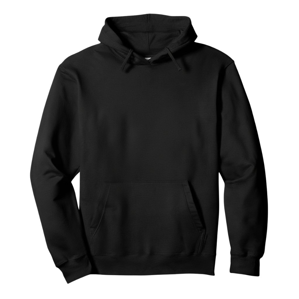 Mens Badminton Hoodie frunt Black men’s badminton hoodie with a front kangaroo pocket and drawstring hood.